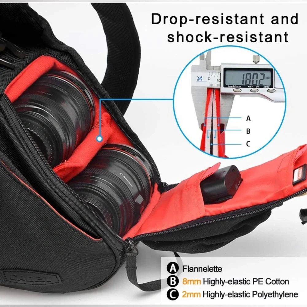 CADeN Water Repellent Shoulder Camera Bag Black Crossbody Tripod Holder - NWOT